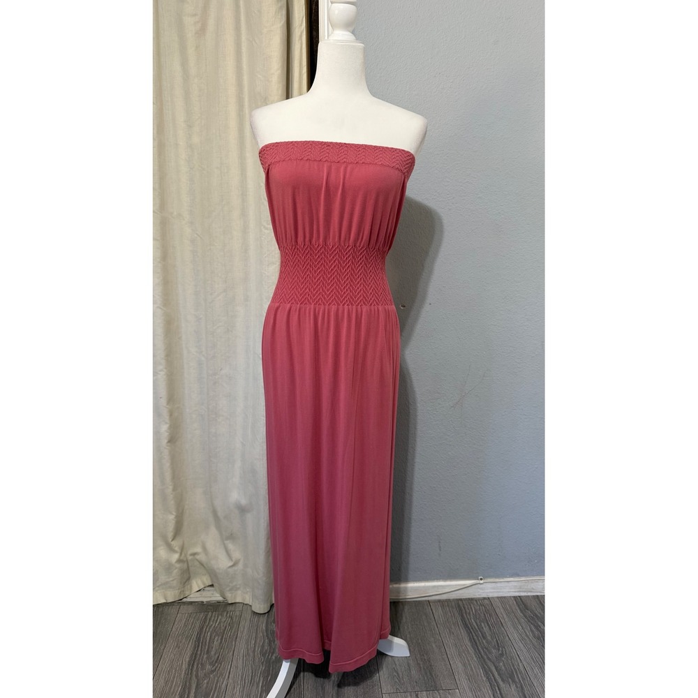 Lark + Grey Maxi Dress S/M Pink Strapless Smocked‎ Waist Rose Tube Summer Beach